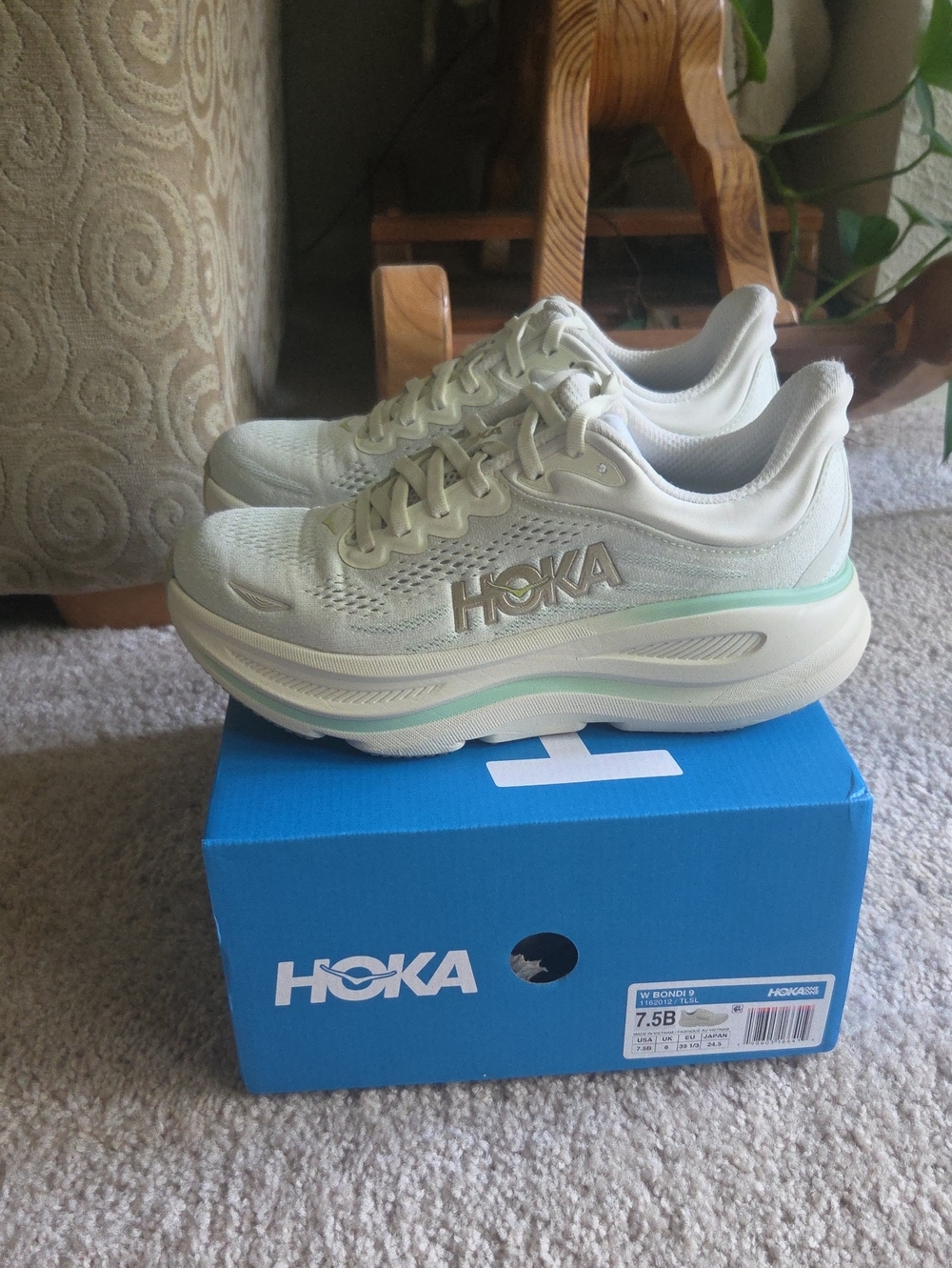 Hoka Bondi 9 Womens Cream And Light Green